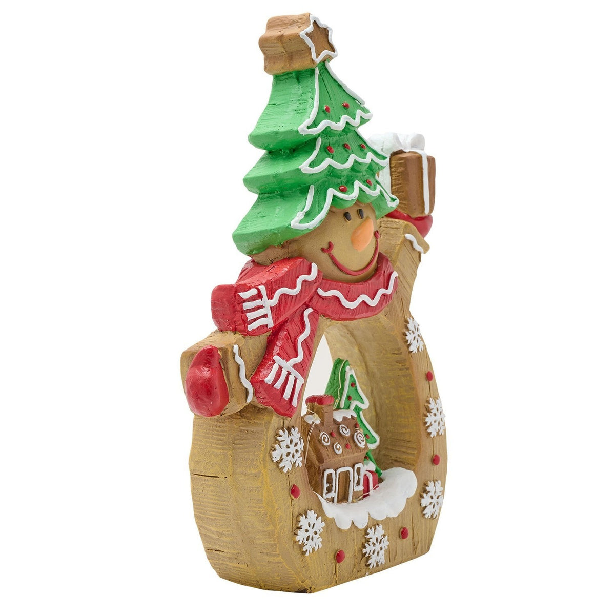 Gingerbread Scene Snowman LED Light-Up Decoration 38cm - Brown
