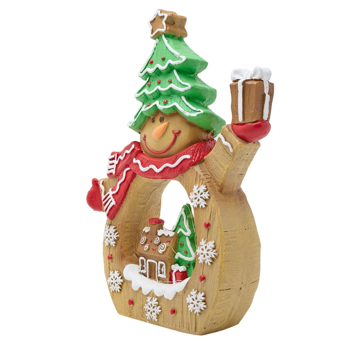 Gingerbread Scene Snowman LED Light-Up Decoration 38cm - Brown