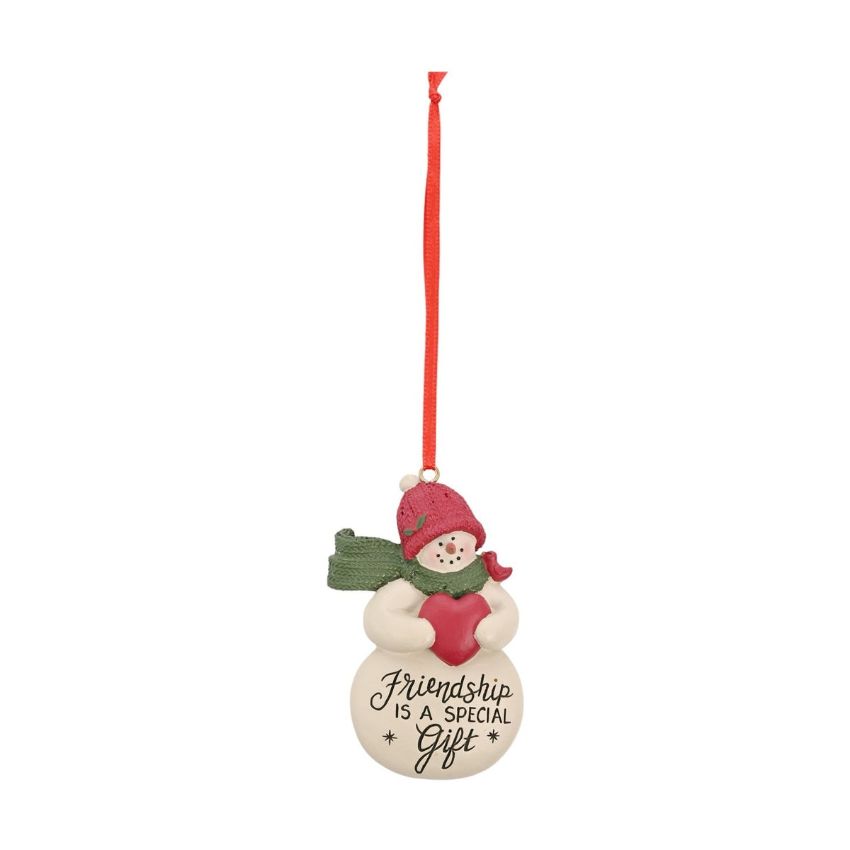 Hanging Snowman Decoration with Heart - Off White & Red