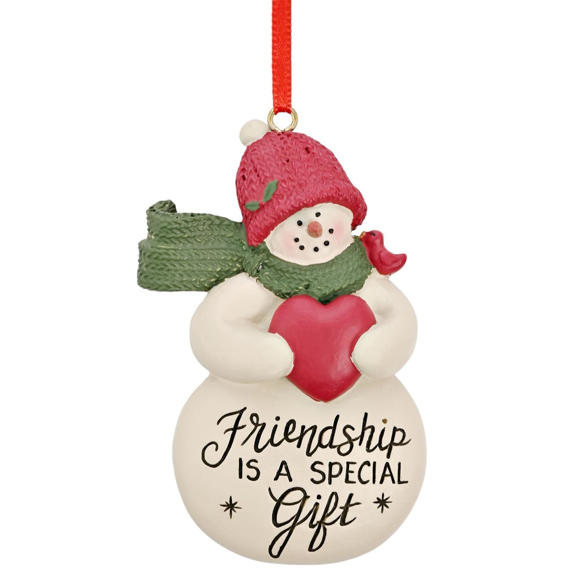 Hanging Snowman Decoration with Heart - Off White & Red