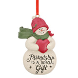 Hanging Snowman Decoration with Heart - Off White & Red