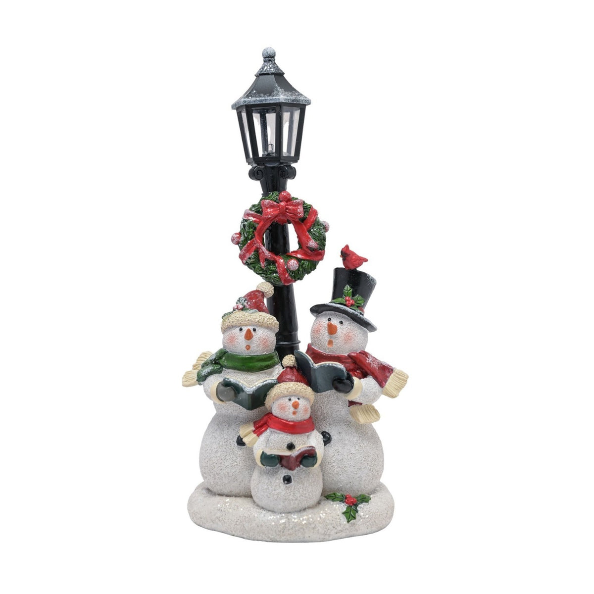 Snowmen Under a Lamppost Resin Table Lamp 37cm - White & Red