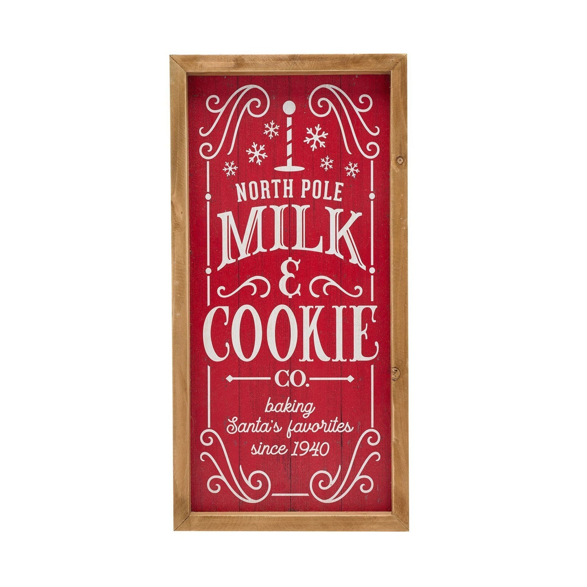 North Pole Milk & Cookie Co. Wooden Wall Plaque - Red