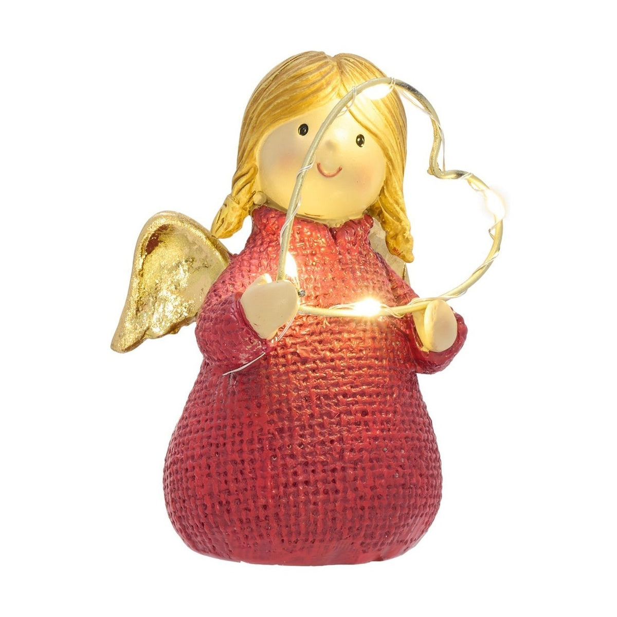 Angel with LED Heart Plastic Light-Up Decoration 10cm - Red