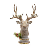 Wood Effect Stag Head Resin Ornament with Birds - Brown