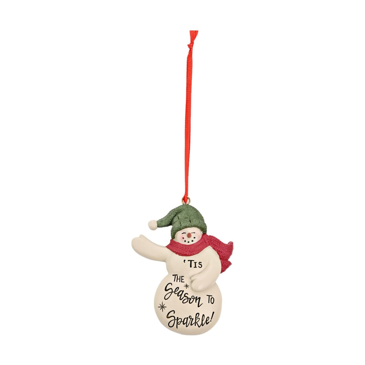 Hanging Snowman Decoration with Green Hat - Off White & Red
