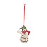 Hanging Snowman Decoration with Green Hat - Off White & Red