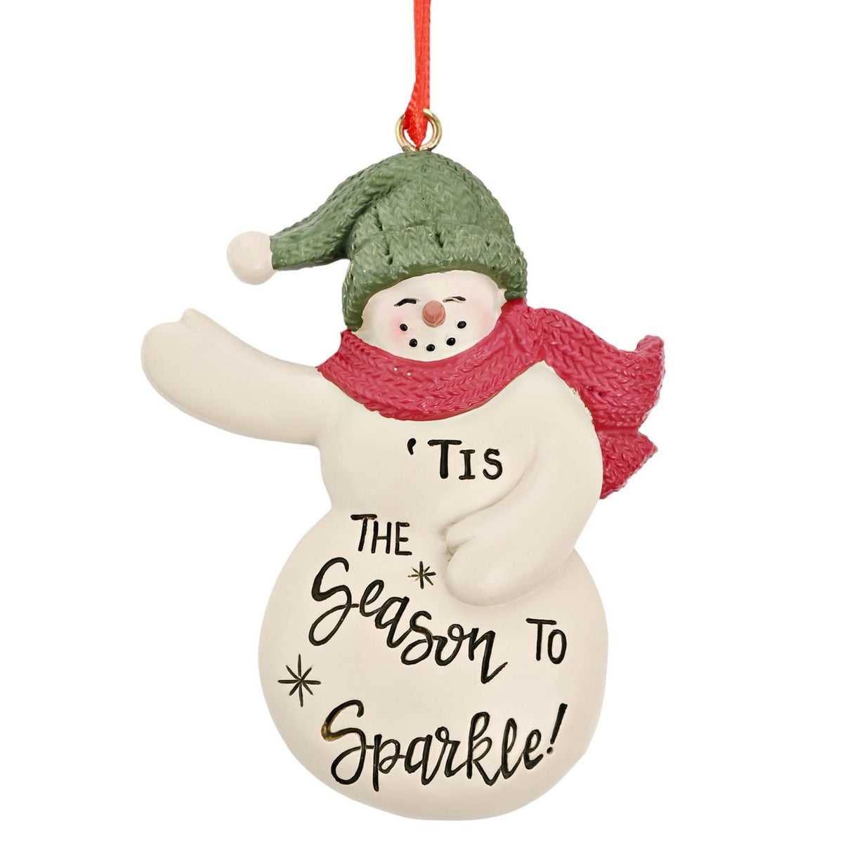 Hanging Snowman Decoration with Green Hat - Off White & Red