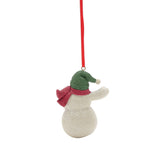 Hanging Snowman Decoration with Green Hat - Off White & Red
