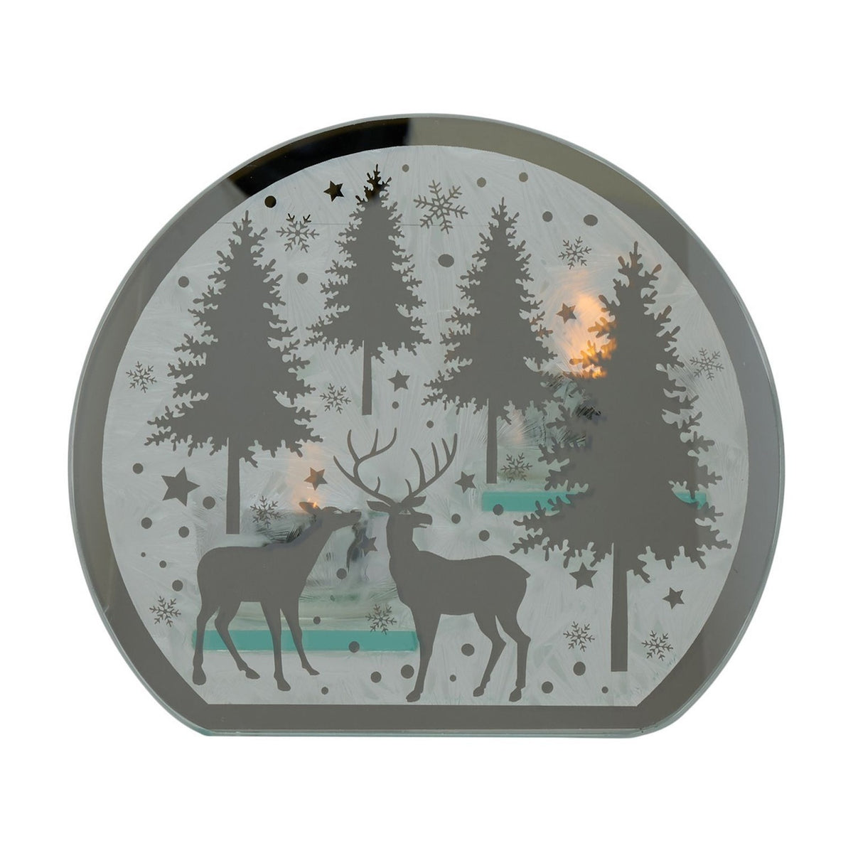 Winter Scene Glass Double Tealight Candle Holder - Silver