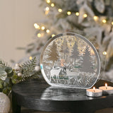 Winter Scene Glass Double Tealight Candle Holder - Silver
