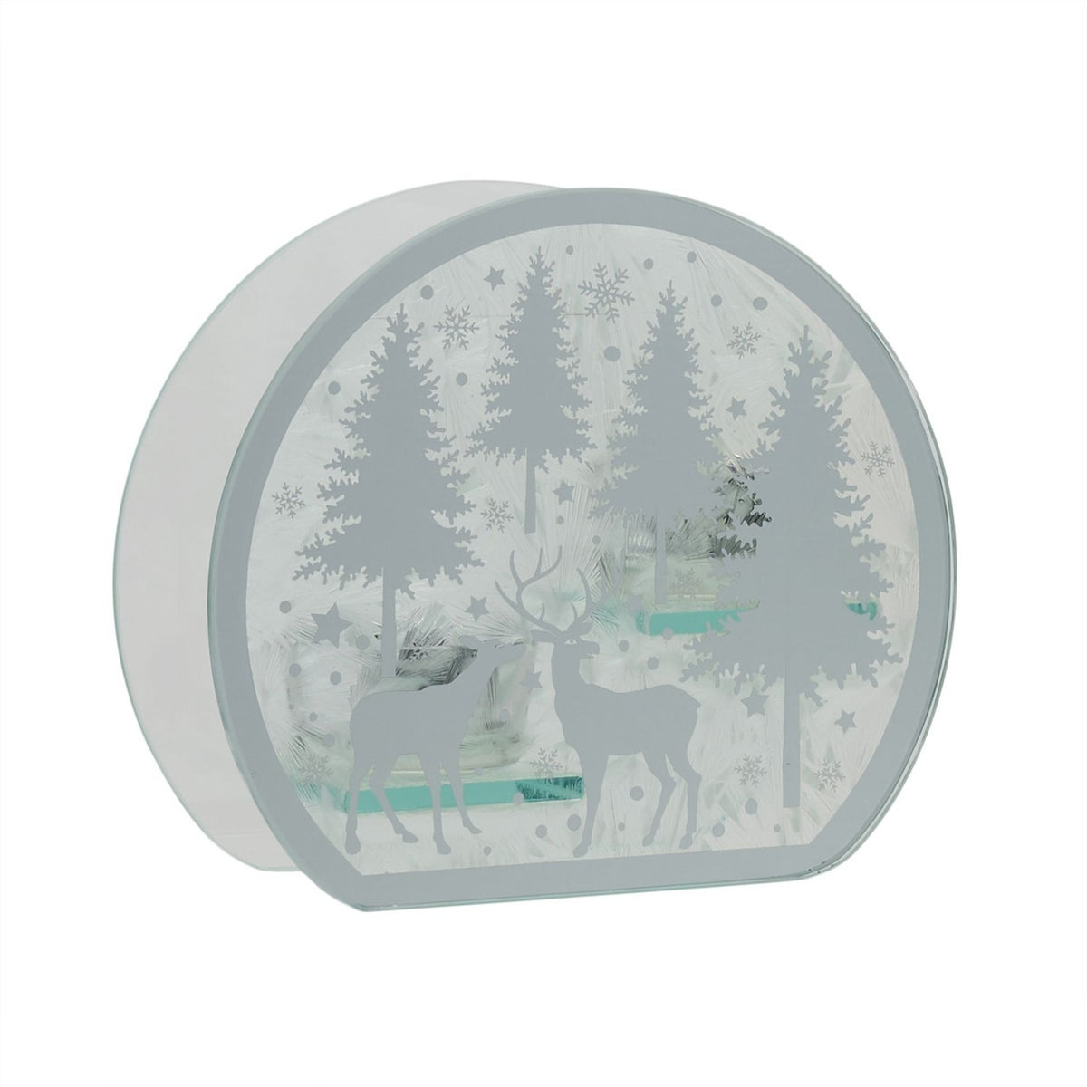 Winter Scene Glass Double Tealight Candle Holder - Silver