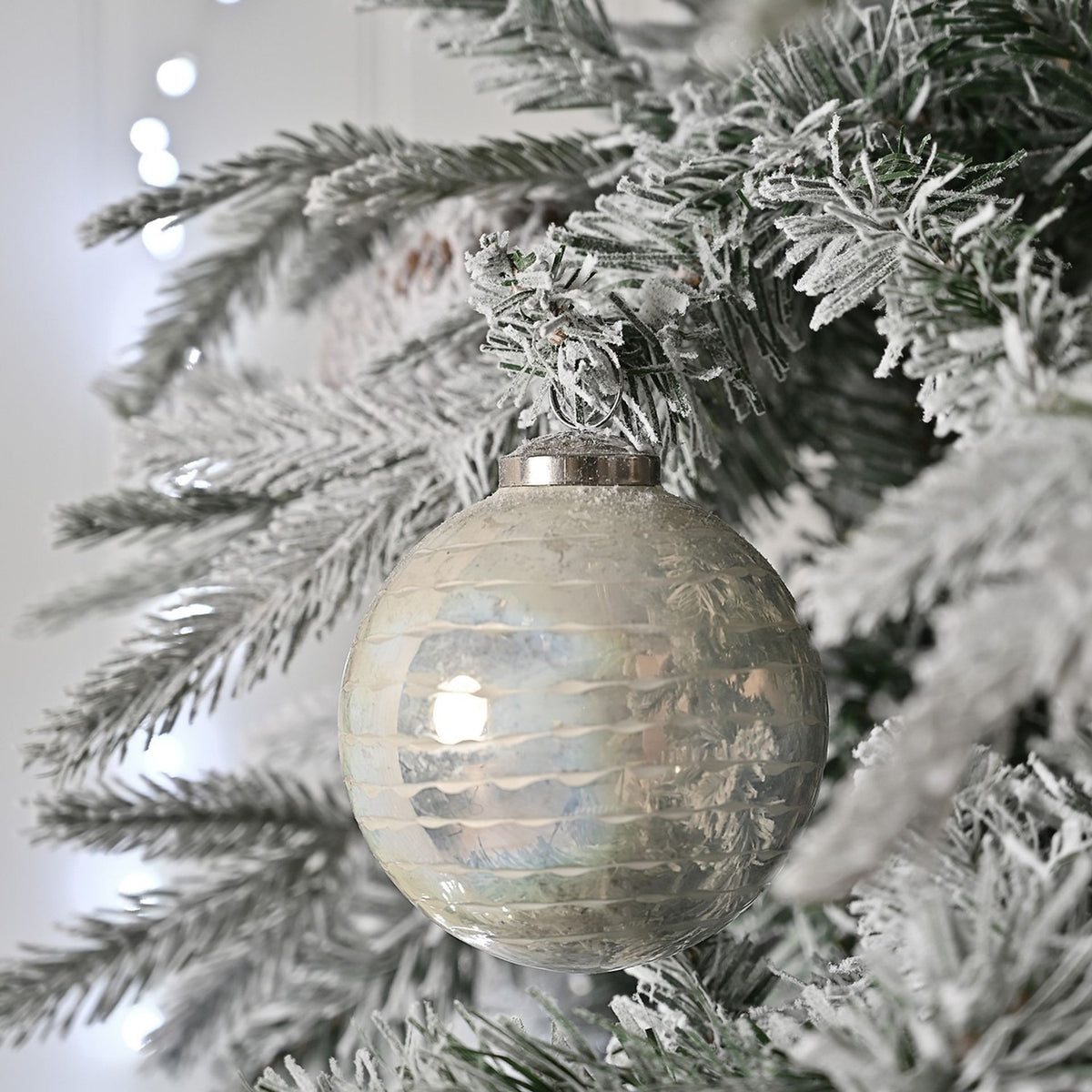 Champagne Dash Round Glass Christmas Tree Ornament - Silver