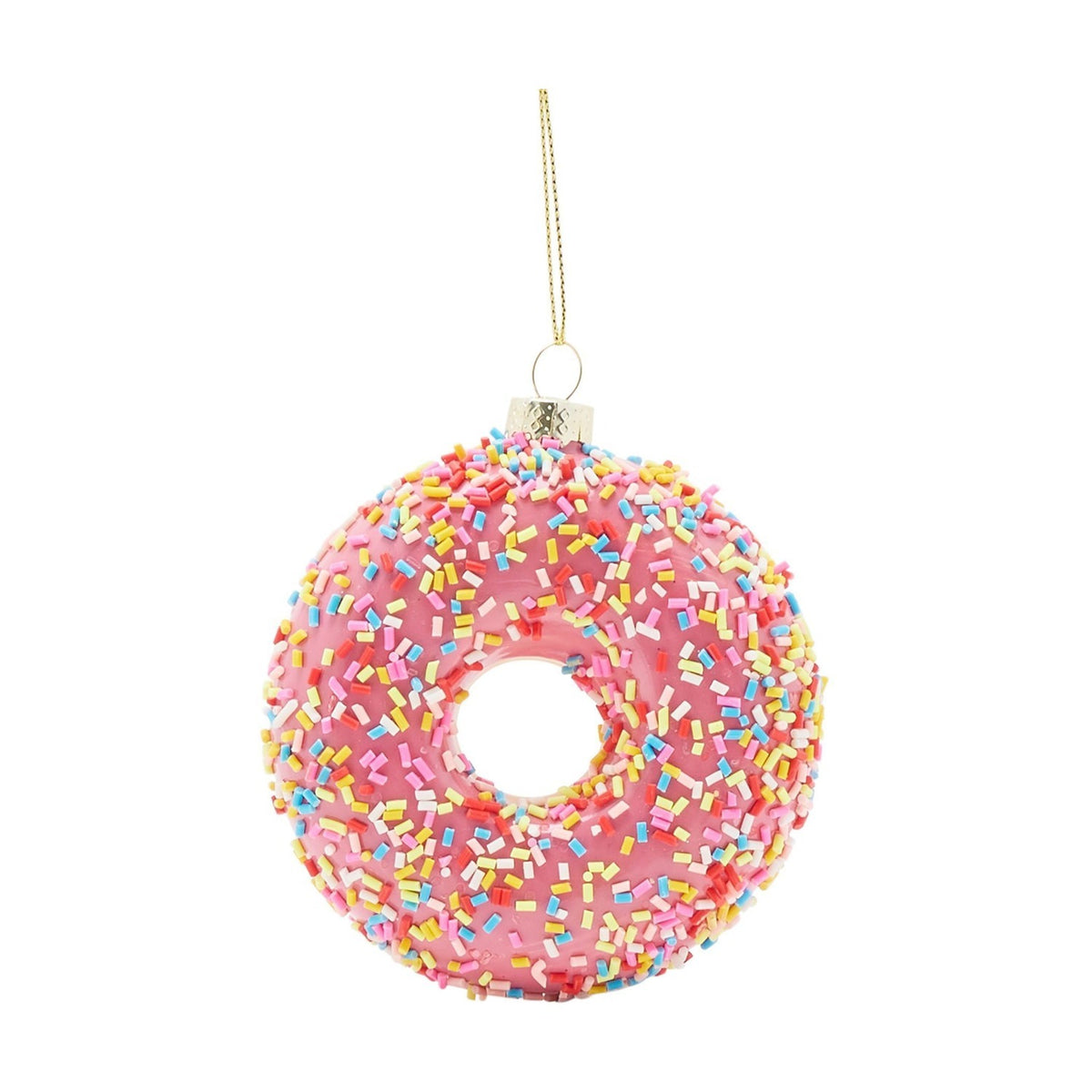Sprinkles Donut Novelty Glass Christmas Tree Decoration - Pink