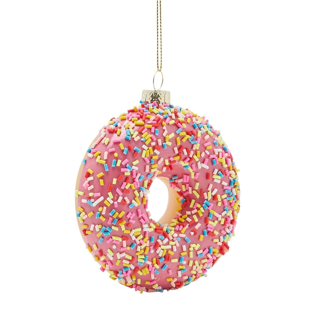 Sprinkles Donut Novelty Glass Christmas Tree Decoration - Pink