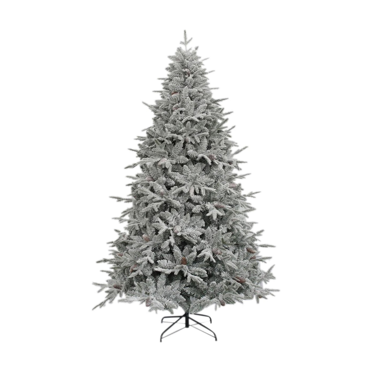 Snow Covered Christmas Tree with Pinecones and Stand - White