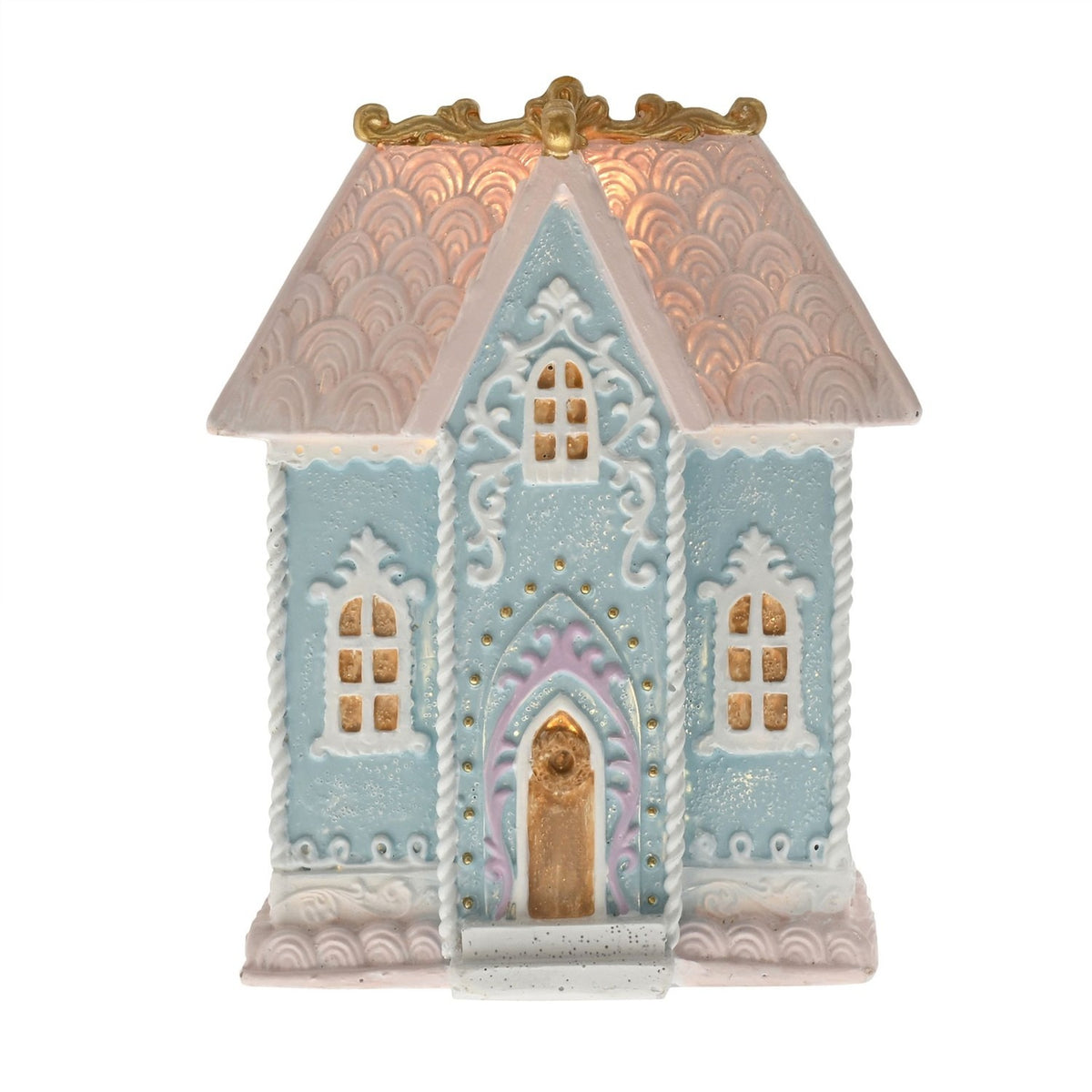 House Christmas Tree Decoration with Pink Roof 15cm - Blue