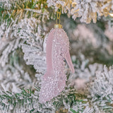 Beaded High Heel Shoe Glass Christmas Tree Decoration - Pink