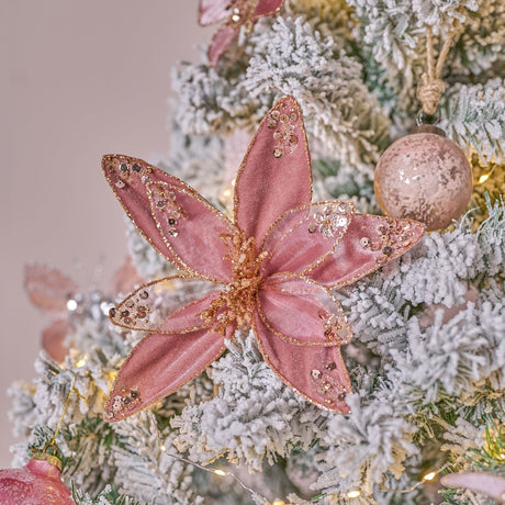 Sequin Velvet Flower Clip Christmas Tree Decoration - Pink