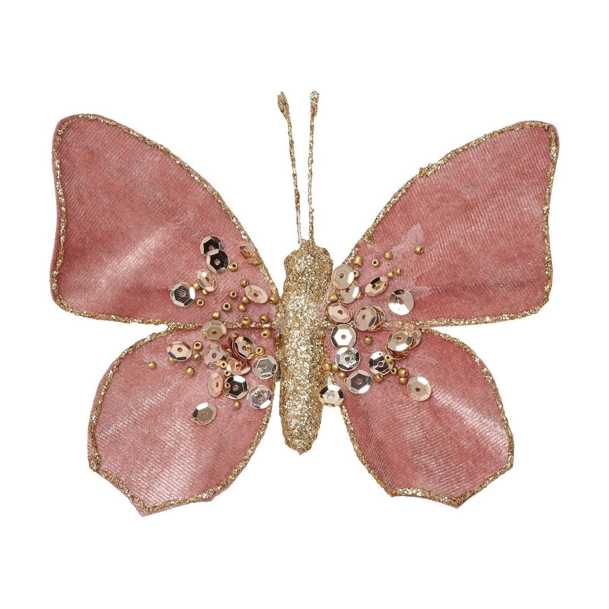 Velvet Butterfly Christmas Tree Decoration with Clip - Pink
