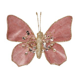 Velvet Butterfly Christmas Tree Decoration with Clip - Pink