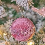Beaded Velvet Bauble Christmas Tree Decoration - Dark Pink