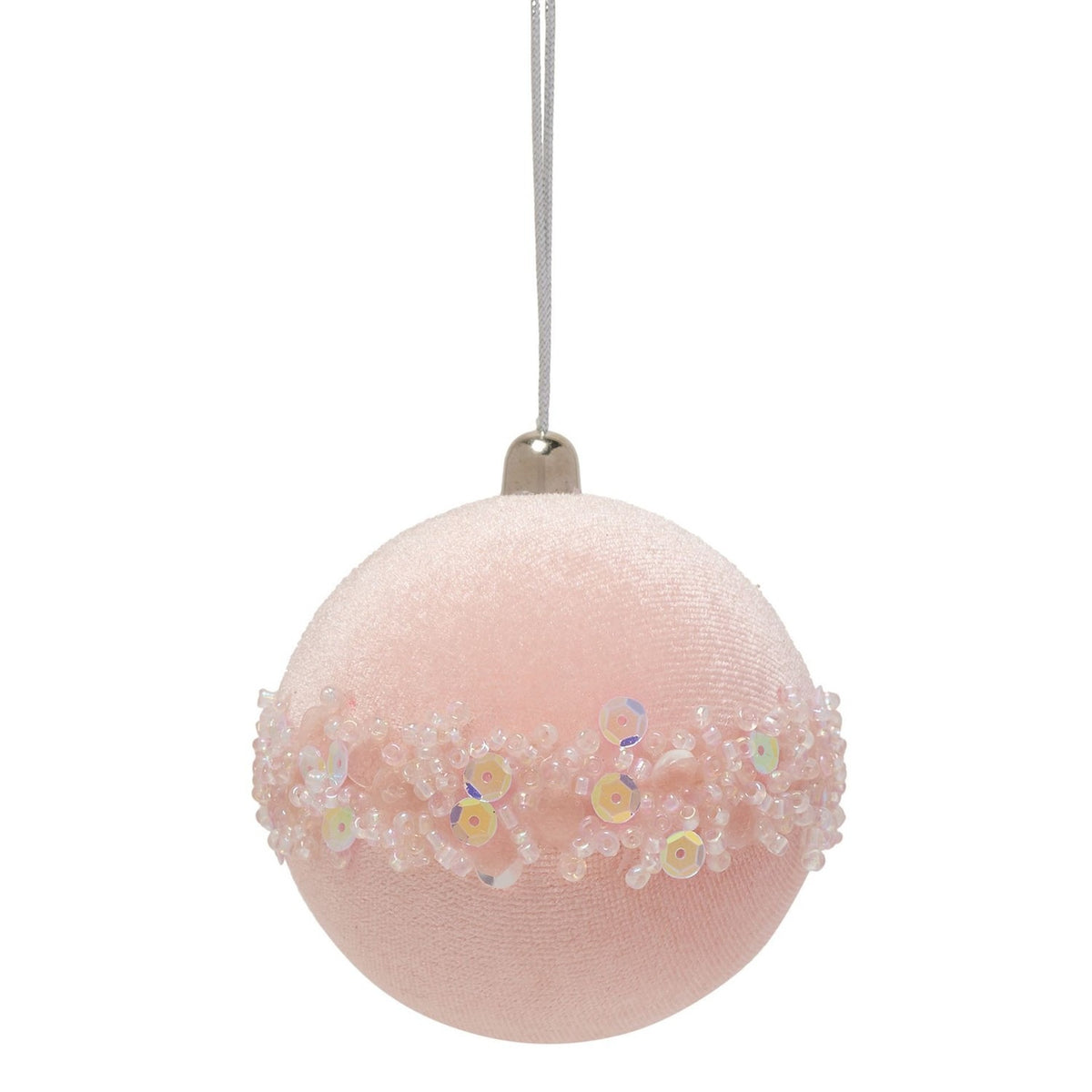 Beaded Velvet Bauble Christmas Tree Decoration - Blush Pink