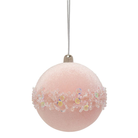 Beaded Velvet Bauble Christmas Tree Decoration - Blush Pink