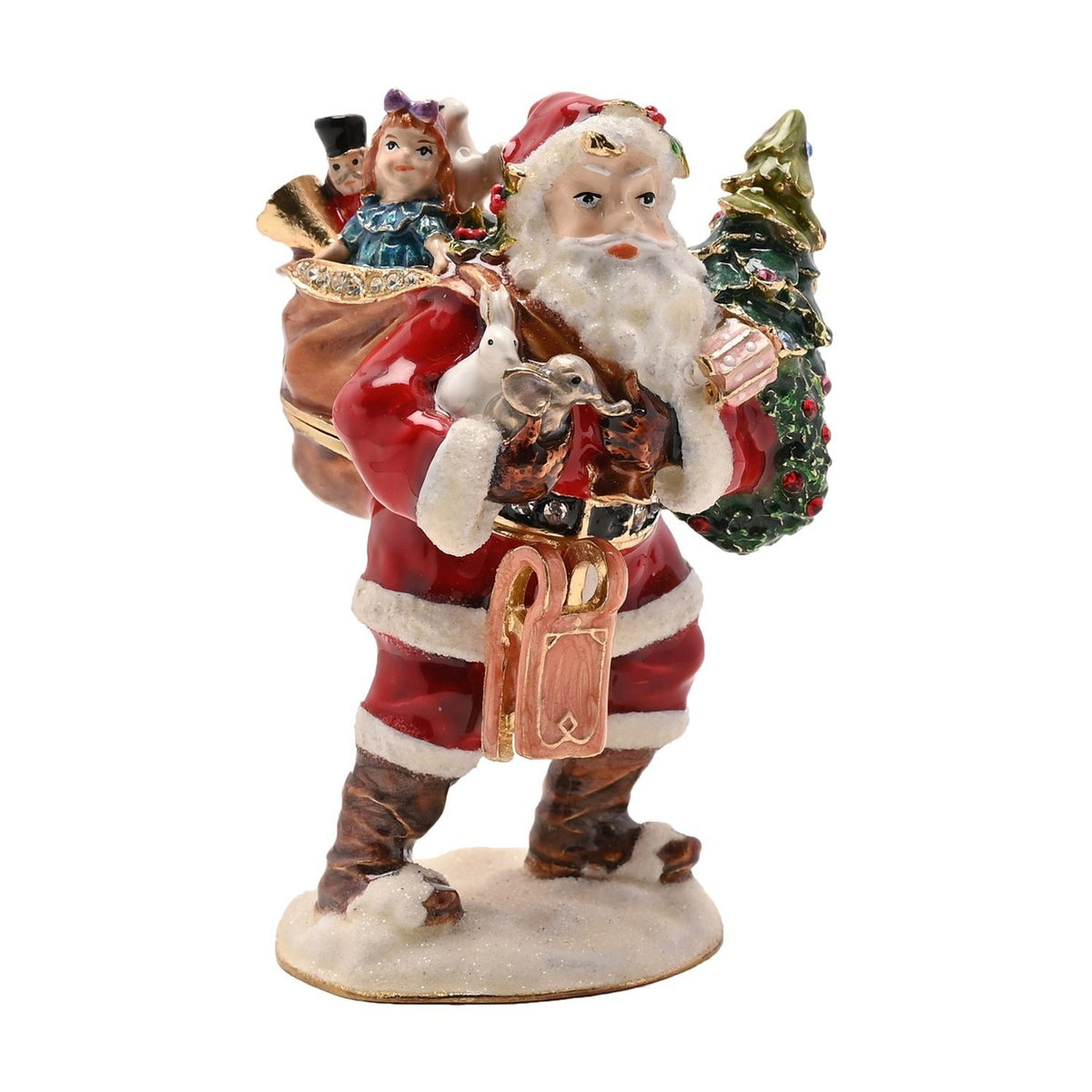 Father Christmas with Gifts Hinged Trinket Box - Red & White