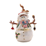 Snowman & Squirrel Metal Trinket Box with Hinged Lid - White