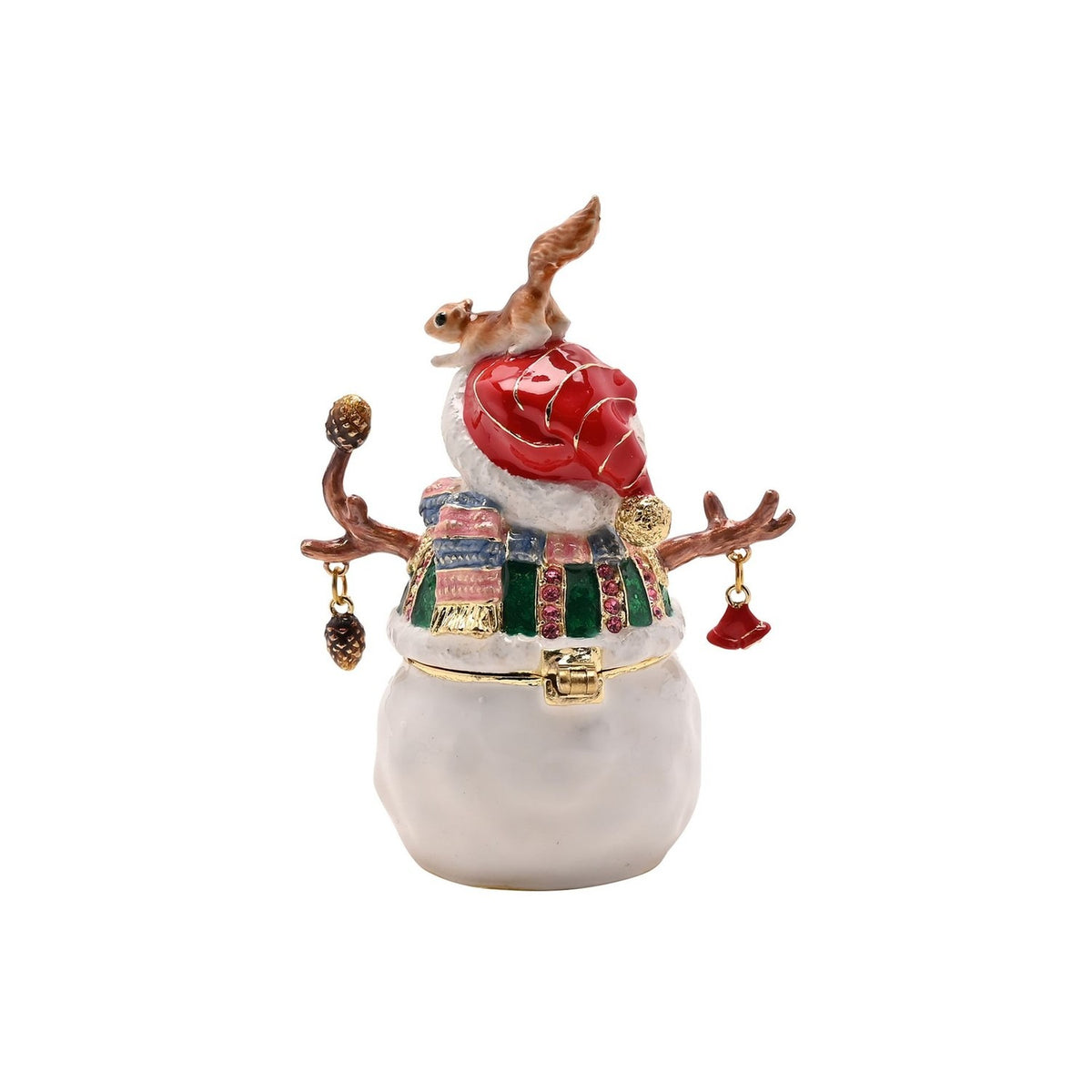 Snowman & Squirrel Metal Trinket Box with Hinged Lid - White