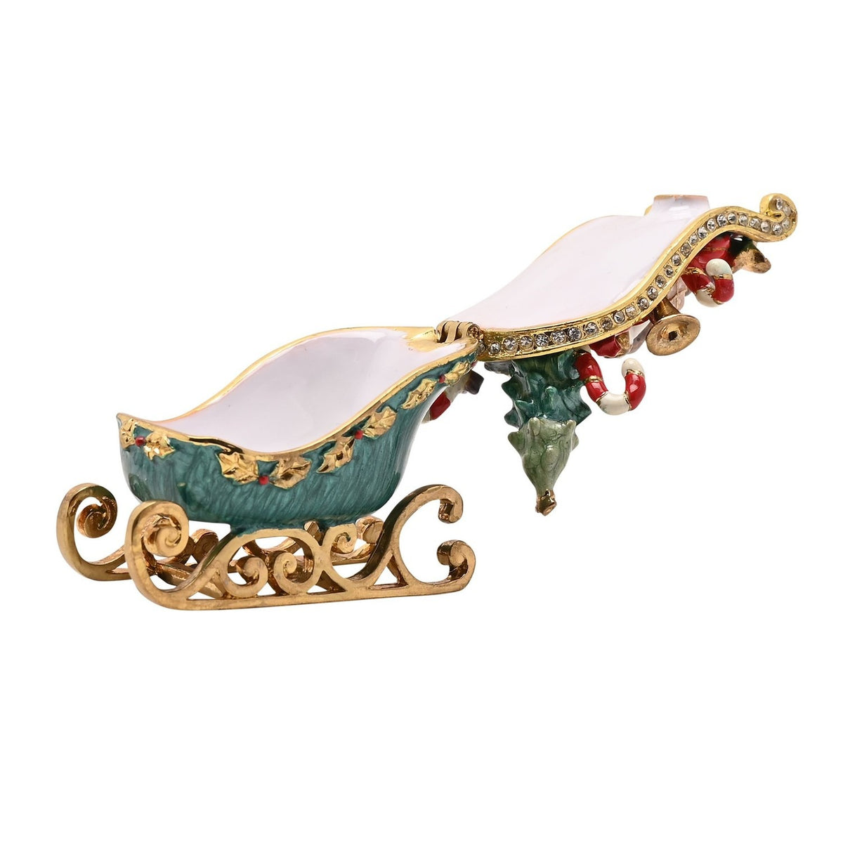 Sleigh & Presents Trinket Box with Hinged Lid - Green & Gold