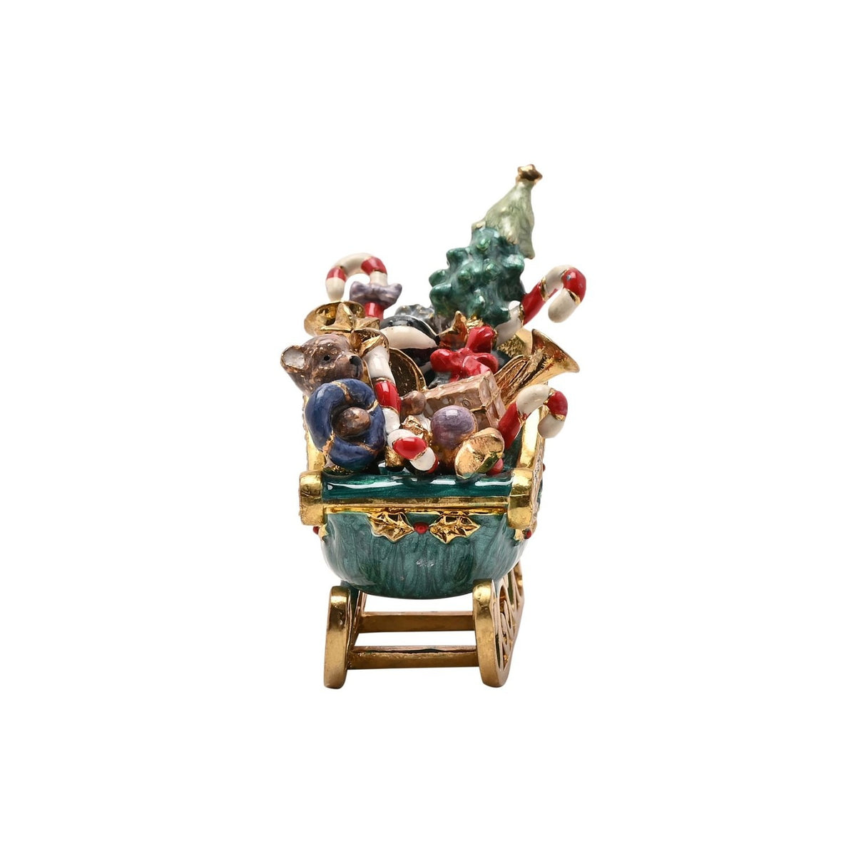Sleigh & Presents Trinket Box with Hinged Lid - Green & Gold