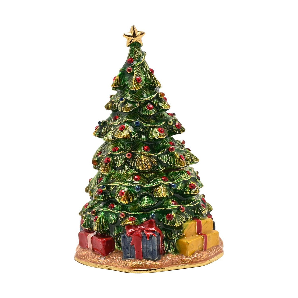 Regal Christmas Tree and Presents Trinket Box - Green & Red
