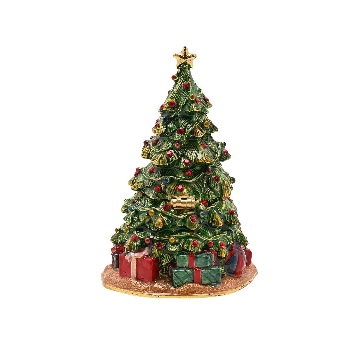 Regal Christmas Tree and Presents Trinket Box - Green & Red
