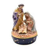 Round Nativity Trinket Box with Hinged Lid - Blue & Gold