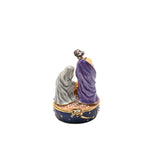 Round Nativity Trinket Box with Hinged Lid - Blue & Gold
