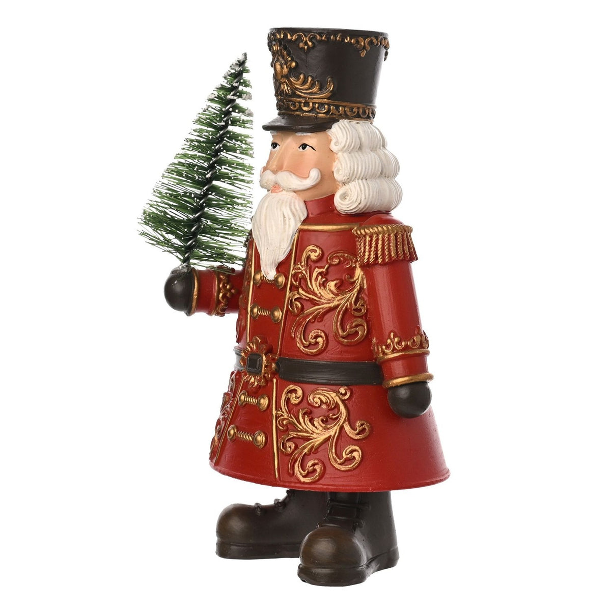Nutcracker and Christmas Tree Resin Figurine 14.5cm - Red