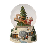 Santa Sleigh & Tree Snow Globe with Village Base - Clear