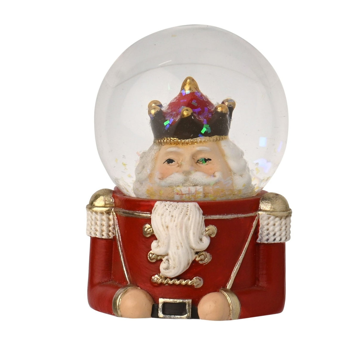 Crowned Nutcracker Head Snow Globe with Gold Trim - Red