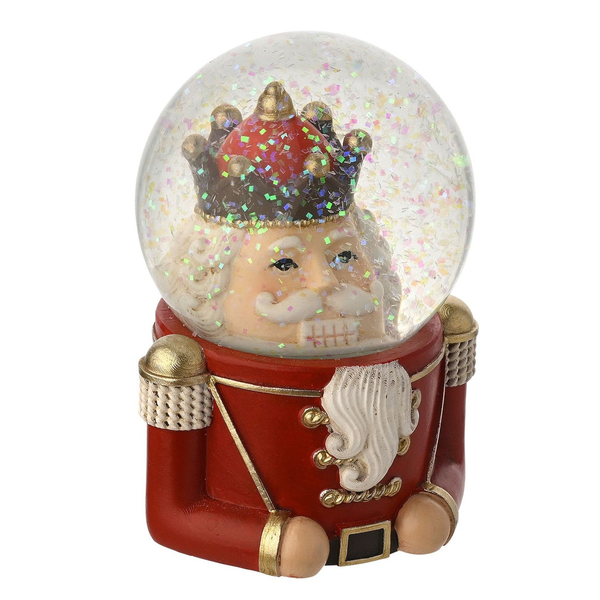 Crowned Nutcracker Head Snow Globe with Gold Trim - Red