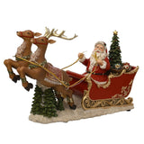 Santa's Sleigh and Reindeer Resin LED Decoration - Red & Gold