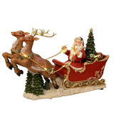 Santa's Sleigh and Reindeer Resin LED Decoration - Red & Gold