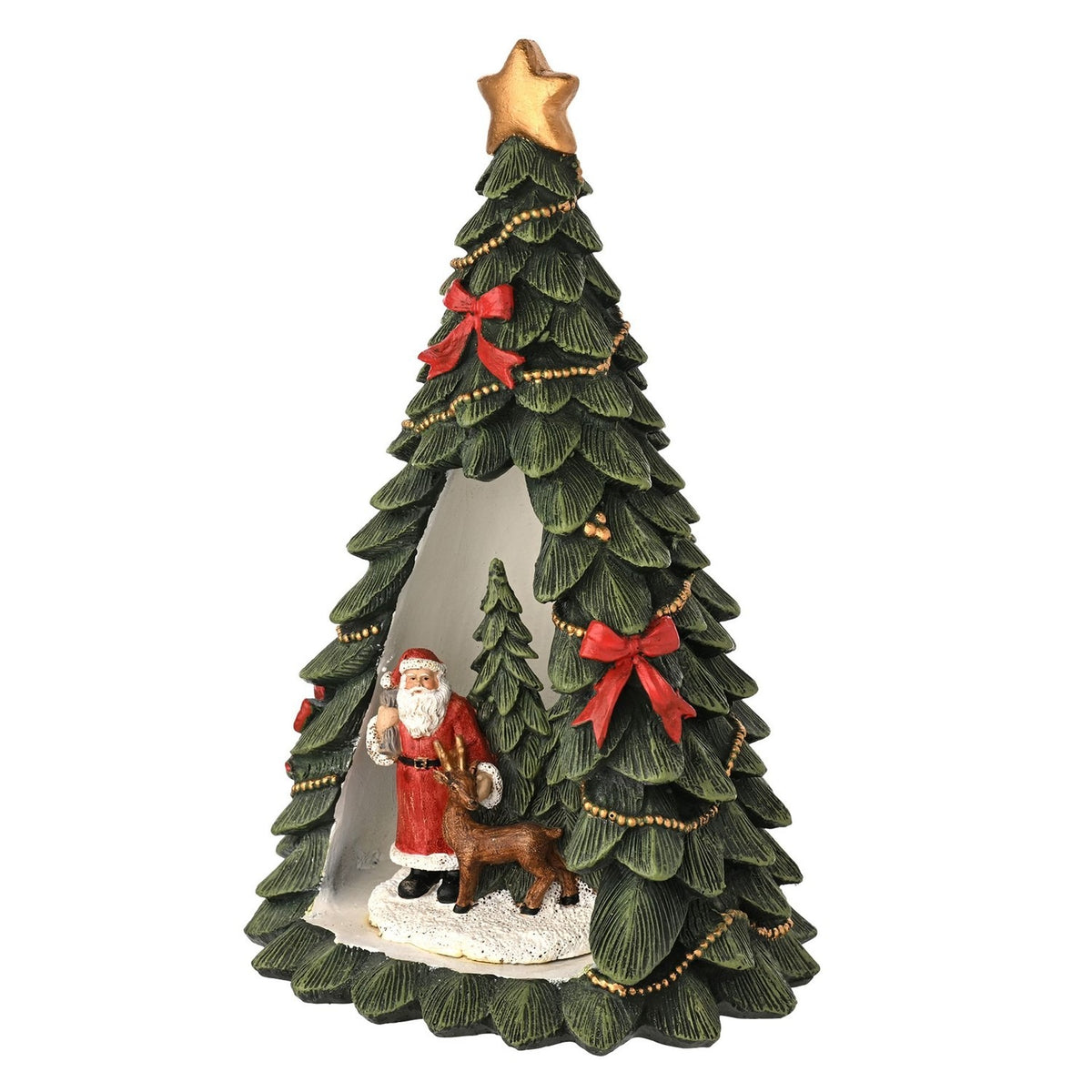 Mini Santa Scene Christmas Tree LED Light-Up Decoration - Green