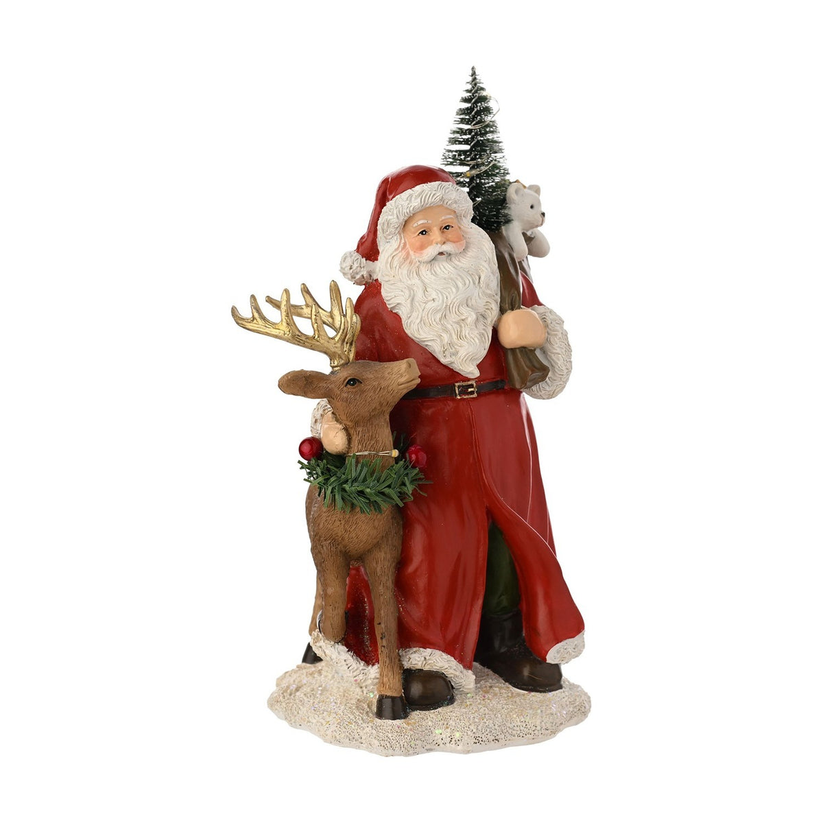 Santa & Reindeer Christmas Plastic Figurine with LED - Red