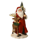 Santa & Reindeer Christmas Plastic Figurine with LED - Red