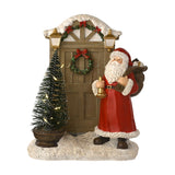 Santa at the Door Christmas LED Light-Up Decoration - Red & White