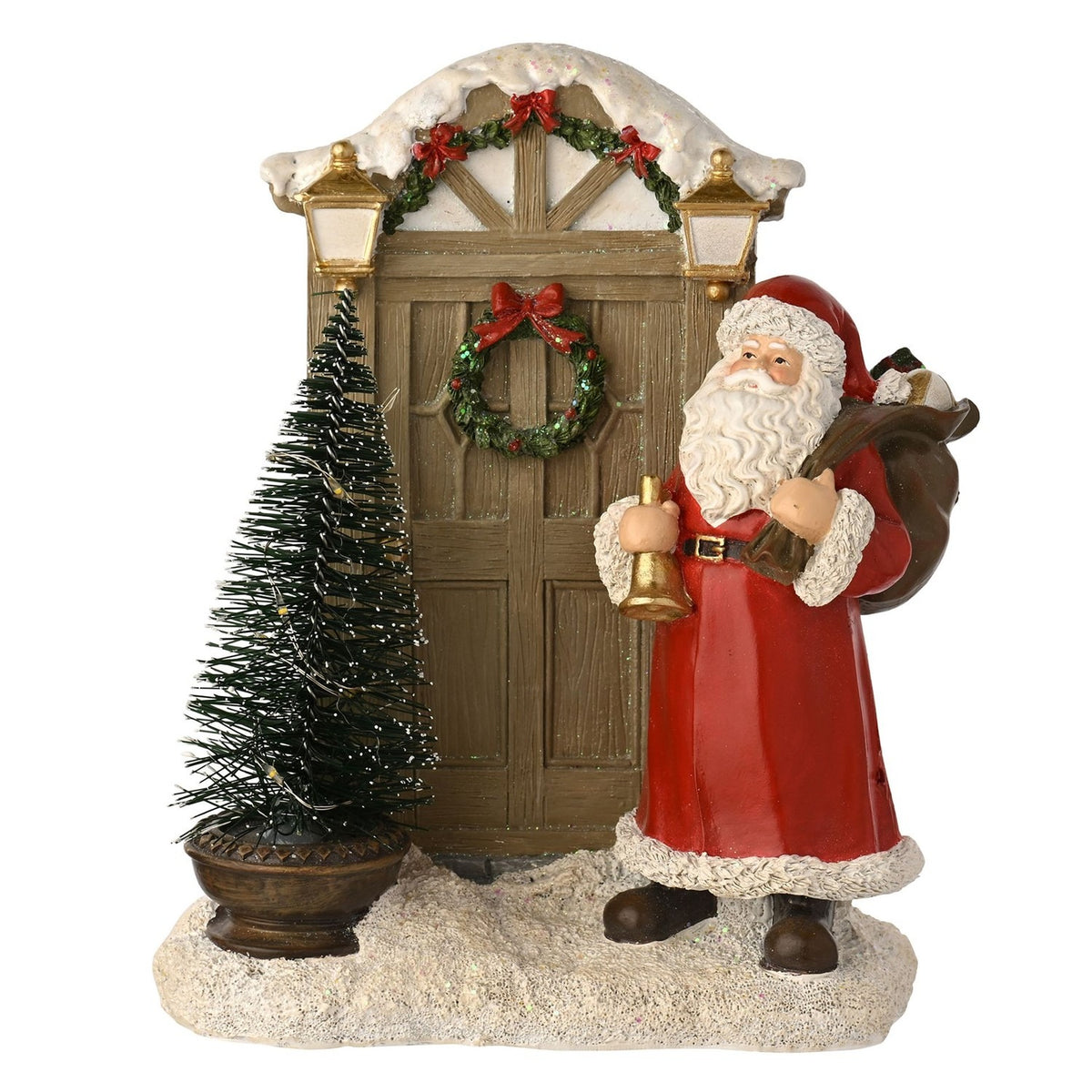 Santa at the Door Christmas LED Light-Up Decoration - Red & White