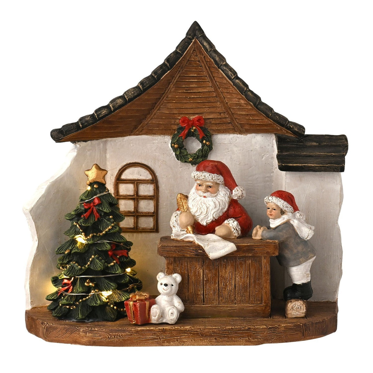 Santa's Grotto Scene LED Plastic Light-Up Decoration - White