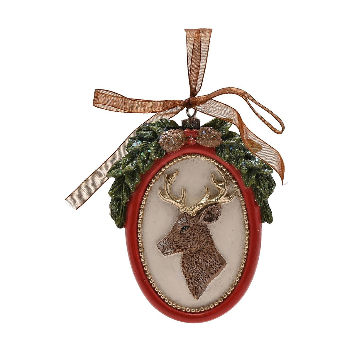 Oval Reindeer Head Christmas Tree Hanger Plaque - Brown